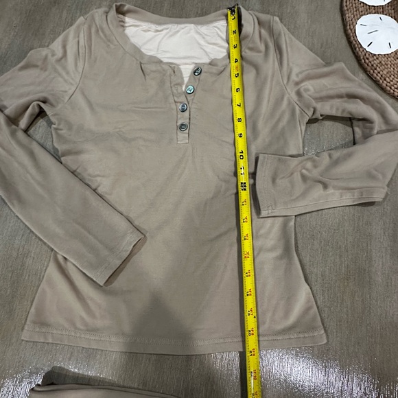OGL Women's Tan Lounge long sleeve Henley and wide leg pants Set medium - Picture 6 of 12